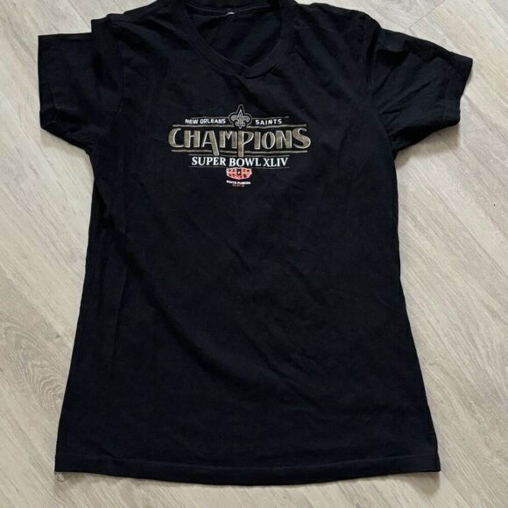 New Orleans‎ Saints Vtg Womens T-Shirt SUPER BOWL 2010 Black Gold Football NFL